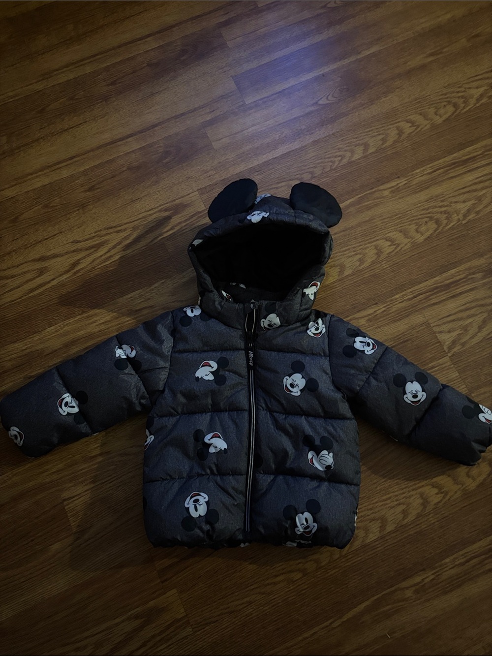 H&M Disney Black Mickey Mouse Puffer Jacket with Hood Ears